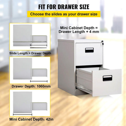 Drawer Slides, 1 Pair 42 Inch Heavy Duty Drawer Slides, Ball Bearing Side Mount Drawer Hardware Slides, 500 LBS Load Capacity 3-Section Full Extension Drawer Slides for Smooth Slide, Less Noise.