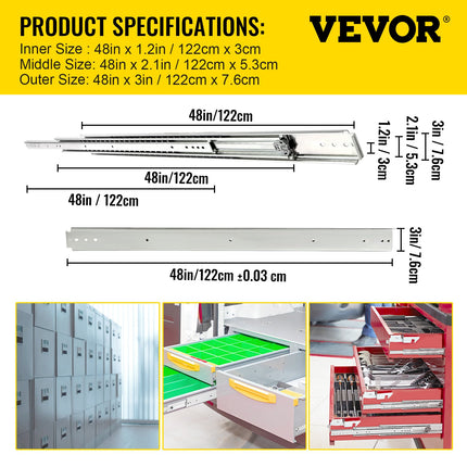 Drawer Slide Soft Close Drawer 1Pair 48" Ball Bearing Full Extension 500lb.