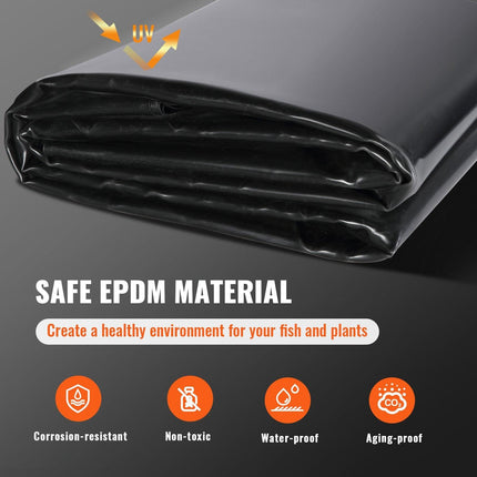 Pond Liner Fish Liner 10 x 15 ft 45 Mil EPDM Easy Cutting Underlayment.