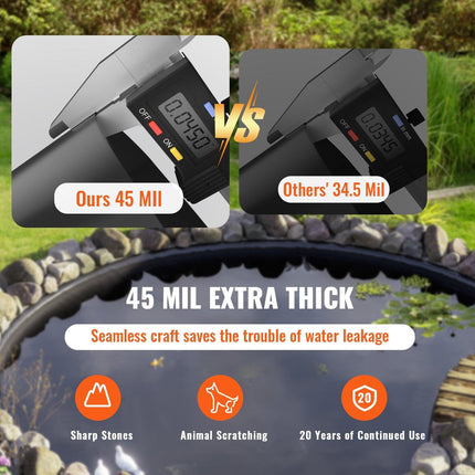 Pond Liner Fish Liner 10 x 15 ft 45 Mil EPDM Easy Cutting Underlayment.