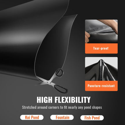 Pond Liner Fish Liner 10 x 15 ft 45 Mil EPDM Easy Cutting Underlayment.