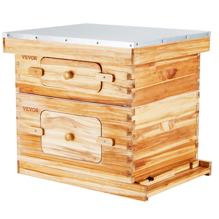 Bee Hive 20 Frame Bee Hives Starter Kit, Beeswax Coated Cedar Wood, 1 Deep + 1 Medium Bee Boxes Langstroth Beehive Kit, Transparent Acrylic Windows with Foundations for Beginners Pro Beekeepers.