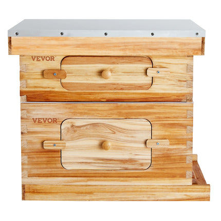 Bee Hive 20 Frame Bee Hives Starter Kit, Beeswax Coated Cedar Wood, 1 Deep + 1 Medium Bee Boxes Langstroth Beehive Kit, Transparent Acrylic Windows with Foundations for Beginners Pro Beekeepers.
