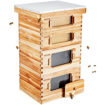Bee Hive 40 Frame Bee Hives Starter Kit, Beeswax Coated Cedar Wood, 2 Deep + 2 Medium Bee Boxes Langstroth Beehive Kit, Transparent Acrylic Windows with Foundations for Beginners Pro Beekeepers.
