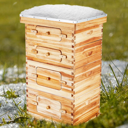 Bee Hive 40 Frame Bee Hives Starter Kit, Beeswax Coated Cedar Wood, 2 Deep + 2 Medium Bee Boxes Langstroth Beehive Kit, Transparent Acrylic Windows with Foundations for Beginners Pro Beekeepers.