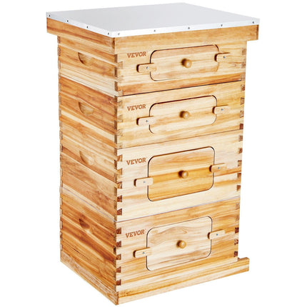 Bee Hive 40 Frame Bee Hives Starter Kit, Beeswax Coated Cedar Wood, 2 Deep + 2 Medium Bee Boxes Langstroth Beehive Kit, Transparent Acrylic Windows with Foundations for Beginners Pro Beekeepers.