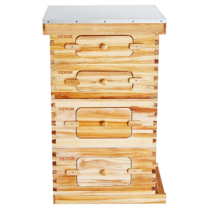 Bee Hive 40 Frame Bee Hives Starter Kit, Beeswax Coated Cedar Wood, 2 Deep + 2 Medium Bee Boxes Langstroth Beehive Kit, Transparent Acrylic Windows with Foundations for Beginners Pro Beekeepers.