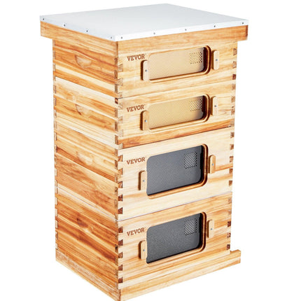 Bee Hive 40 Frame Bee Hives Starter Kit, Beeswax Coated Cedar Wood, 2 Deep + 2 Medium Bee Boxes Langstroth Beehive Kit, Transparent Acrylic Windows with Foundations for Beginners Pro Beekeepers.