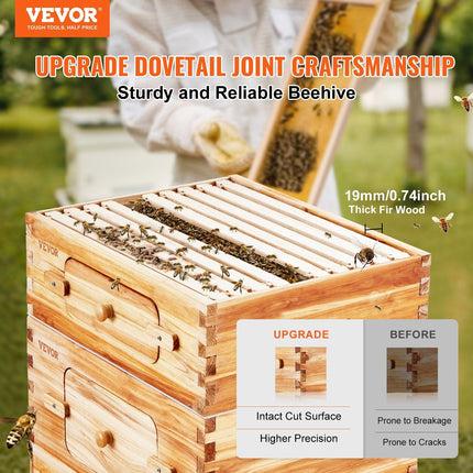 Bee Hive 30 Frame Bee Hives Starter Kit, Beeswax Coated Fir Wood, 2 Deep + 1 Medium Bee Boxes Langstroth Beehive Kit, Transparent Acrylic Windows with Foundations for Beginners Pro Beekeepers.