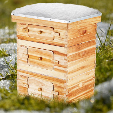 Bee Hive 30 Frame Bee Hives Starter Kit, Beeswax Coated Fir Wood, 2 Deep + 1 Medium Bee Boxes Langstroth Beehive Kit, Transparent Acrylic Windows with Foundations for Beginners Pro Beekeepers.