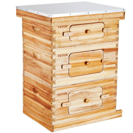 Bee Hive 30 Frame Bee Hives Starter Kit, Beeswax Coated Fir Wood, 2 Deep + 1 Medium Bee Boxes Langstroth Beehive Kit, Transparent Acrylic Windows with Foundations for Beginners Pro Beekeepers.