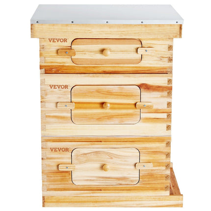 Bee Hive 30 Frame Bee Hives Starter Kit, Beeswax Coated Fir Wood, 2 Deep + 1 Medium Bee Boxes Langstroth Beehive Kit, Transparent Acrylic Windows with Foundations for Beginners Pro Beekeepers.