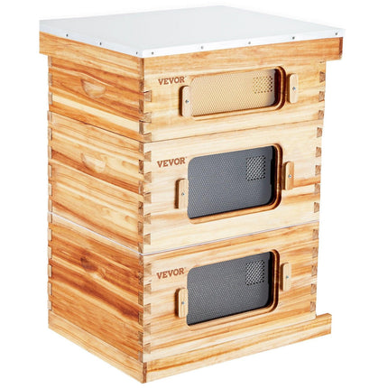 Bee Hive 30 Frame Bee Hives Starter Kit, Beeswax Coated Fir Wood, 2 Deep + 1 Medium Bee Boxes Langstroth Beehive Kit, Transparent Acrylic Windows with Foundations for Beginners Pro Beekeepers.