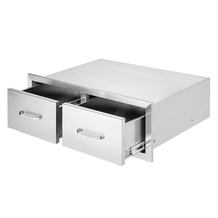 Outdoor Kitchen Drawers 30" W x 10" H x 20" D, Horizontal Double BBQ Access Drawers Stainless Steel with Handle, BBQ Island Drawers for Outdoor Kitchens or Patio Grill Station.