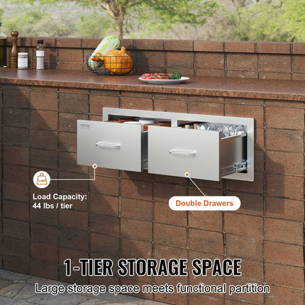 Outdoor Kitchen Drawers 30" W x 10" H x 20" D, Horizontal Double BBQ Access Drawers Stainless Steel with Handle, BBQ Island Drawers for Outdoor Kitchens or Patio Grill Station.