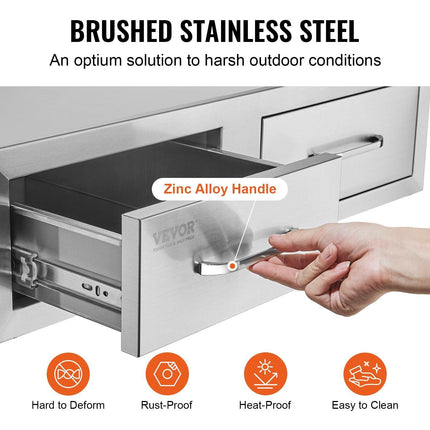 Outdoor Kitchen Drawers 30" W x 10" H x 20" D, Horizontal Double BBQ Access Drawers Stainless Steel with Handle, BBQ Island Drawers for Outdoor Kitchens or Patio Grill Station.