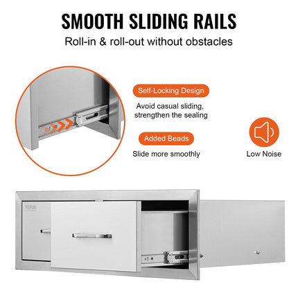 Outdoor Kitchen Drawers 30" W x 10" H x 20" D, Horizontal Double BBQ Access Drawers Stainless Steel with Handle, BBQ Island Drawers for Outdoor Kitchens or Patio Grill Station.