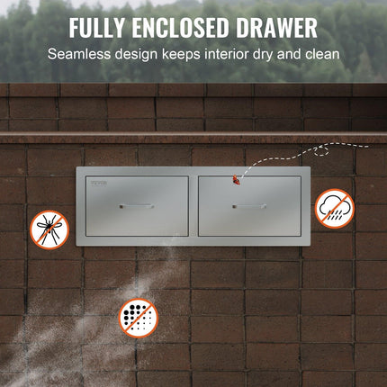 Outdoor Kitchen Drawers 30" W x 10" H x 20" D, Horizontal Double BBQ Access Drawers Stainless Steel with Handle, BBQ Island Drawers for Outdoor Kitchens or Patio Grill Station.