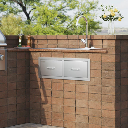 Outdoor Kitchen Drawers 30" W x 10" H x 20" D, Horizontal Double BBQ Access Drawers Stainless Steel with Handle, BBQ Island Drawers for Outdoor Kitchens or Patio Grill Station.