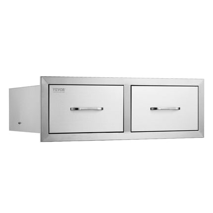 Outdoor Kitchen Drawers 30" W x 10" H x 20" D, Horizontal Double BBQ Access Drawers Stainless Steel with Handle, BBQ Island Drawers for Outdoor Kitchens or Patio Grill Station.