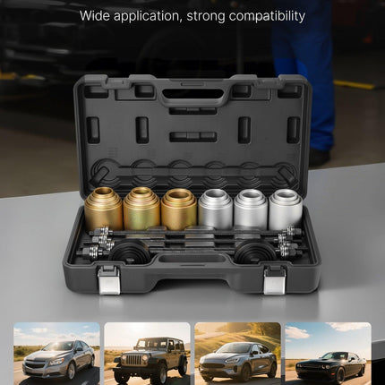 Pull and Press Sleeve Kit, 26 PCS, Steel Bush Removal Insertion Sleeve Tools with Carrying Case, Compatible with LCV and HGV Engines, for Removing and Installing Bushings, Bearings, and Seals.