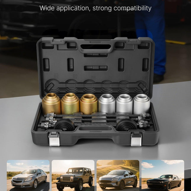 Pull and Press Sleeve Kit, 26 PCS, Steel Bush Removal Insertion Sleeve Tools with Carrying Case, Compatible with LCV and HGV Engines, for Removing and Installing Bushings, Bearings, and Seals.