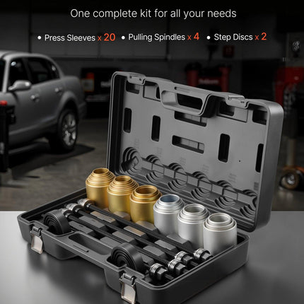 Pull and Press Sleeve Kit, 26 PCS, Steel Bush Removal Insertion Sleeve Tools with Carrying Case, Compatible with LCV and HGV Engines, for Removing and Installing Bushings, Bearings, and Seals.
