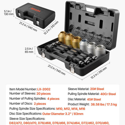 Pull and Press Sleeve Kit, 26 PCS, Steel Bush Removal Insertion Sleeve Tools with Carrying Case, Compatible with LCV and HGV Engines, for Removing and Installing Bushings, Bearings, and Seals.