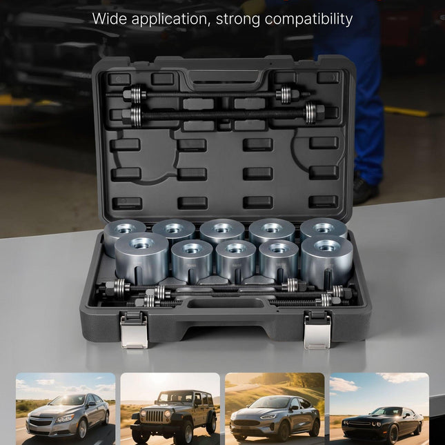 Pull and Press Sleeve Kit, 27 PCS, Steel Bush Removal Insertion Sleeve Tools with Carrying Case, Compatible with LCV and HGV Engines, for Removing and Installing Bushings, Bearings, and Seals.