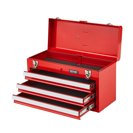 Tool Box 520 mm Portable Metal Tool Box 3 Drawers Tool Organizer Red.