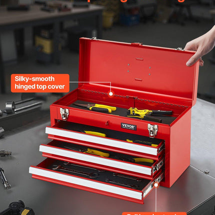Tool Box 520 mm Portable Metal Tool Box 3 Drawers Tool Organizer Red.