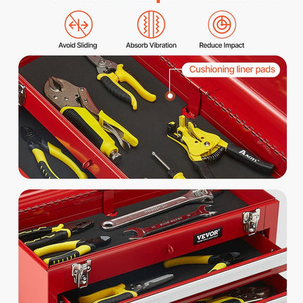 Tool Box 520 mm Portable Metal Tool Box 3 Drawers Tool Organizer Red.