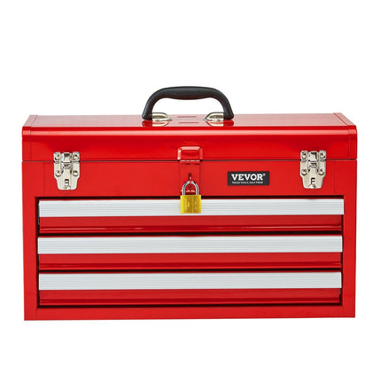 Tool Box 520 mm Portable Metal Tool Box 3 Drawers Tool Organizer Red.