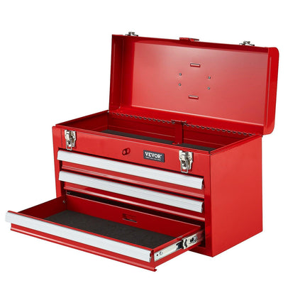 Tool Box 520 mm Portable Metal Tool Box 3 Drawers Tool Organizer Red.