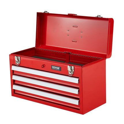 Tool Box 520 mm Portable Metal Tool Box 3 Drawers Tool Organizer Red.