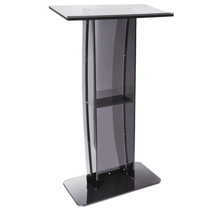 Acrylic Podium, 47" Tall, Acrylic Podium Stand with Wide Reading Surface & Storage Shelf, Floor-standing Clear Pulpits Acrylic for Church Office School, Black.