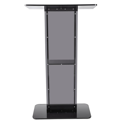 Acrylic Podium, 47" Tall, Acrylic Podium Stand with Wide Reading Surface & Storage Shelf, Floor-standing Clear Pulpits Acrylic for Church Office School, Black.