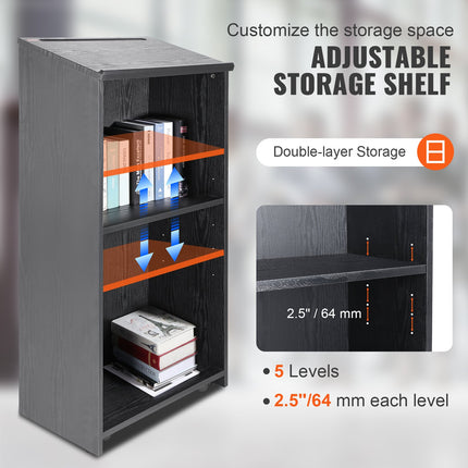 Podium Stand, 47 in Hostess Stand with 4 Rolling Wheels, Wood Podium with Storage Shelves, and Slant Desktop, Lecterns & Podiums for Church, Office, School, Home, Black.