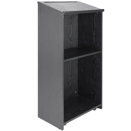 Podium Stand, 47 in Hostess Stand with 4 Rolling Wheels, Wood Podium with Storage Shelves, and Slant Desktop, Lecterns & Podiums for Church, Office, School, Home, Black.