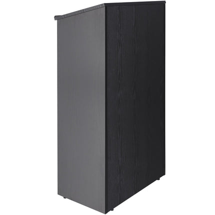 Podium Stand, 47 in Hostess Stand with 4 Rolling Wheels, Wood Podium with Storage Shelves, and Slant Desktop, Lecterns & Podiums for Church, Office, School, Home, Black.