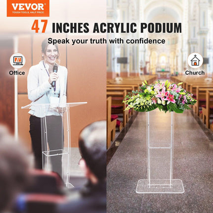VEVOR Clear Acrylic Podium — 47".