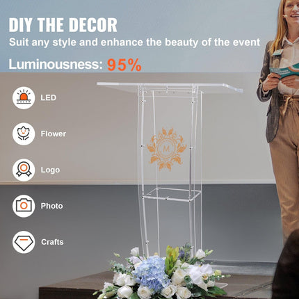 VEVOR Clear Acrylic Podium — 47".