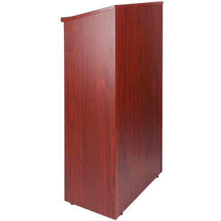 Podium Stand, 47 in Hostess Stand with 4 Rolling Wheels, Wood Podium with Storage Shelves, and Slant Desktop, Lecterns & Podiums for Church, Office, School, Home, Brown.