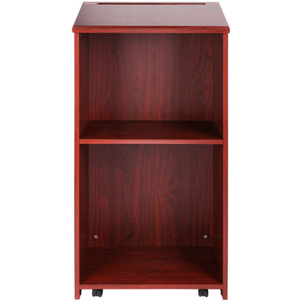 Podium Stand, 47 in Hostess Stand with 4 Rolling Wheels, Wood Podium with Storage Shelves, and Slant Desktop, Lecterns & Podiums for Church, Office, School, Home, Brown.