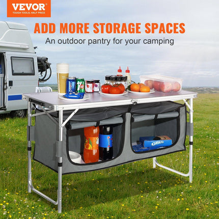 Camping Kitchen Table, Quick set-up Folding Camping Table with A Carrying Bag, 3 Adjustable Heights, MDF Camping Table, Ideal for Outdoor Picnics, BBQs, Camping, RV Traveling.