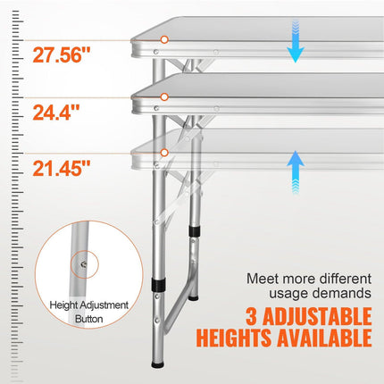 Camping Kitchen Table, Quick set-up Folding Camping Table with A Carrying Bag, 3 Adjustable Heights, MDF Camping Table, Ideal for Outdoor Picnics, BBQs, Camping, RV Traveling.