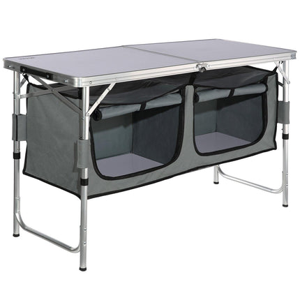 Camping Kitchen Table, Quick set-up Folding Camping Table with A Carrying Bag, 3 Adjustable Heights, MDF Camping Table, Ideal for Outdoor Picnics, BBQs, Camping, RV Traveling.