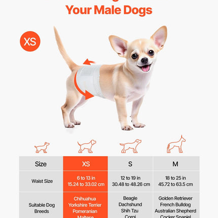 Disposable Male Dog Diapers, Super Absorbent Male Dog Wraps, 360 ° Leak-Proof Belly Bands with Wetness Indicator for Doggies in Heat, Training, Incontinence - XS, 96 Count (2 Packs of 48).