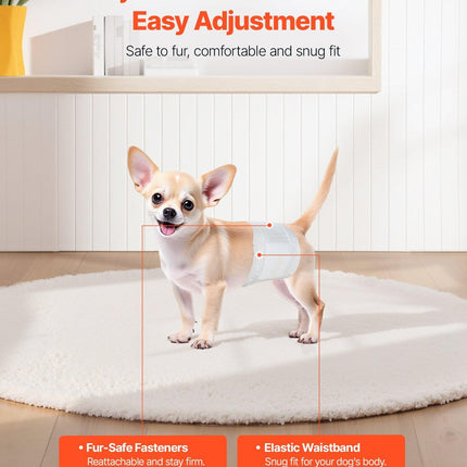 Disposable Male Dog Diapers, Super Absorbent Male Dog Wraps, 360 ° Leak-Proof Belly Bands with Wetness Indicator for Doggies in Heat, Training, Incontinence - XS, 96 Count (2 Packs of 48).