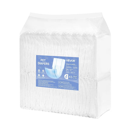 Disposable Male Dog Diapers, Super Absorbent Male Dog Wraps, 360 ° Leak-Proof Belly Bands with Wetness Indicator for Doggies in Heat, Training, Incontinence - XS, 96 Count (2 Packs of 48).